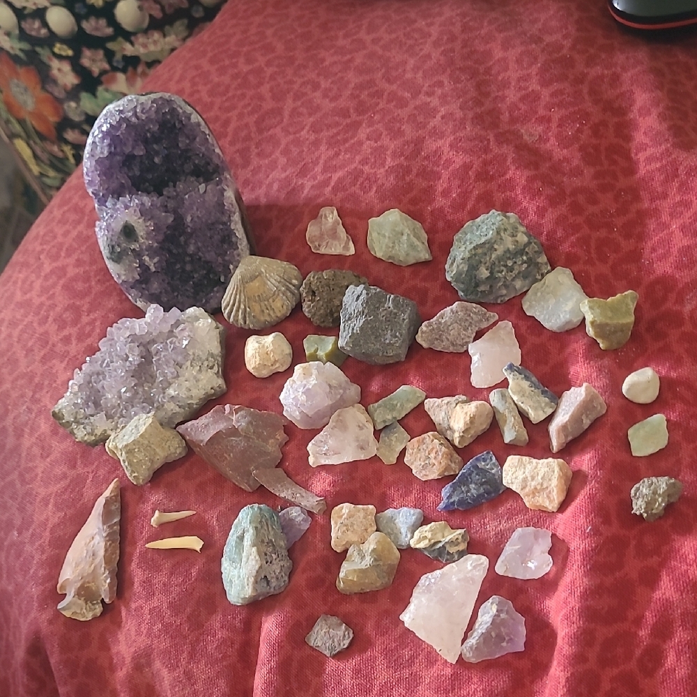 Mixed Crystal and Rock Collection - Purple Amethyst Cluster Included